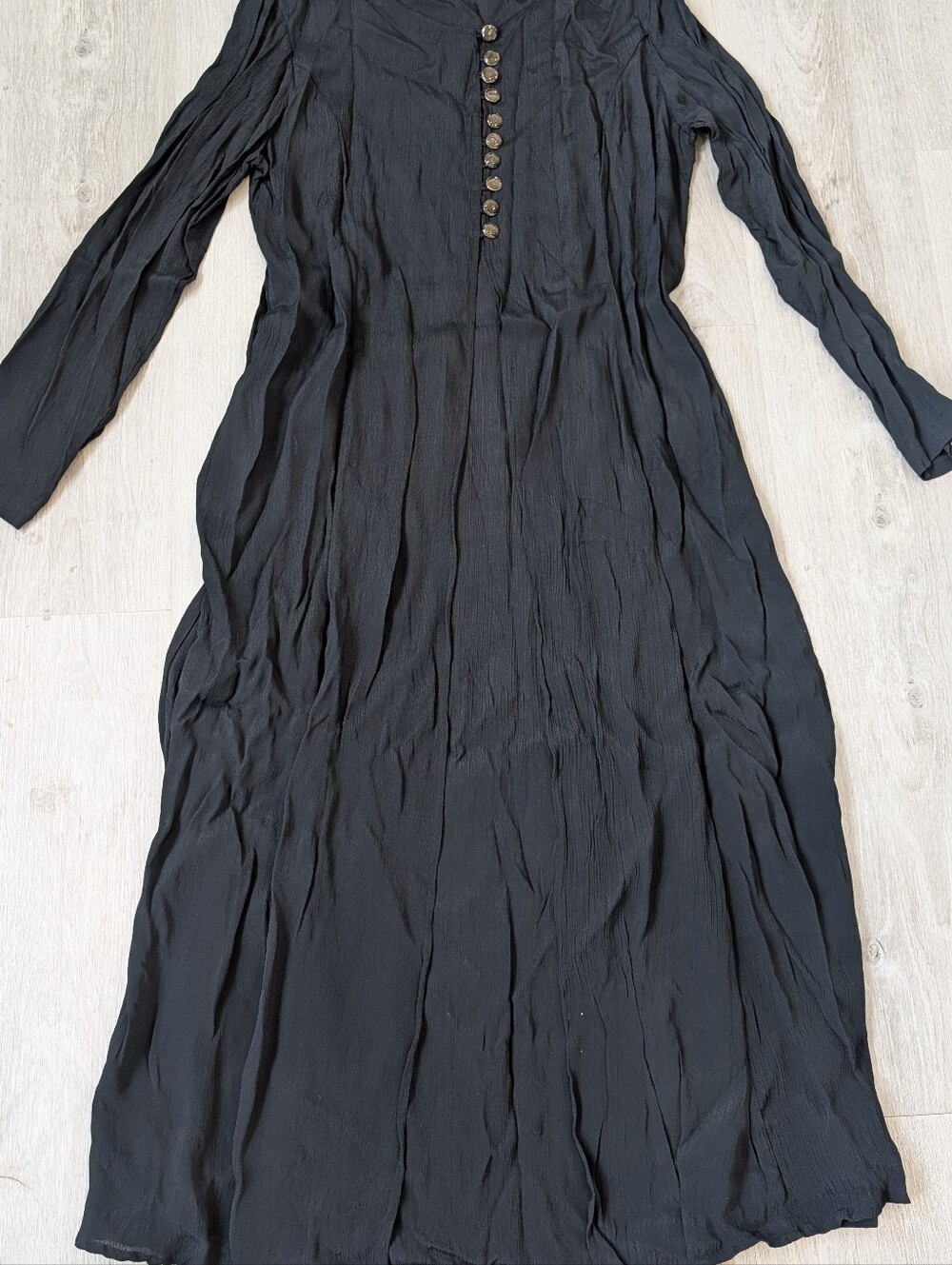 Cotton Ginny Black Minimalist Prairie Long-Sleeve Button Front Maxi Dress L - Picture 3 of 10